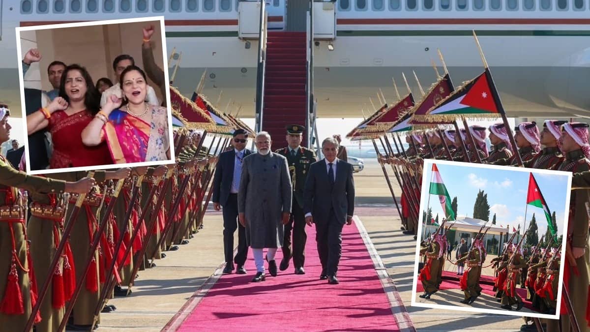 PM Modi Accorded Ceremonial Welcome Upon Arrival in Jordan, Watch Indian Diaspora's Excited Reaction