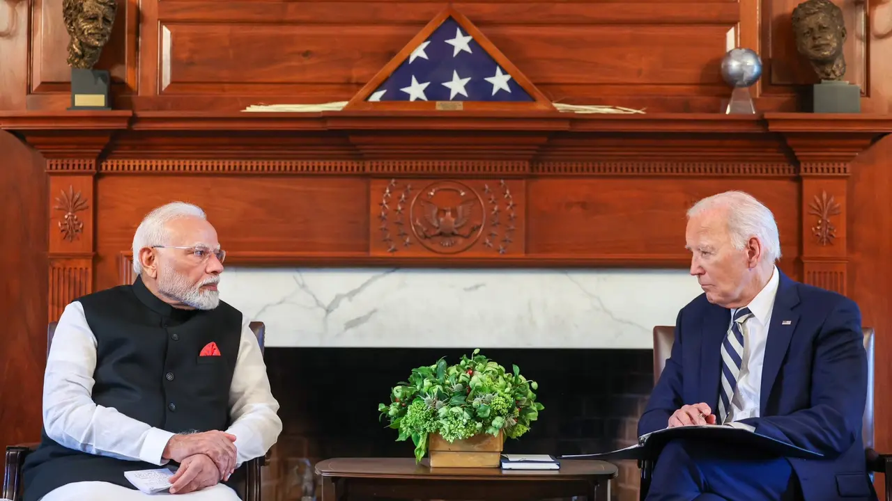 President Biden Compliments PM Modi For Historic Trip to Ukraine PM Modi and US President Joe Biden, interacting with each other during bilateral meeting at Delaware.