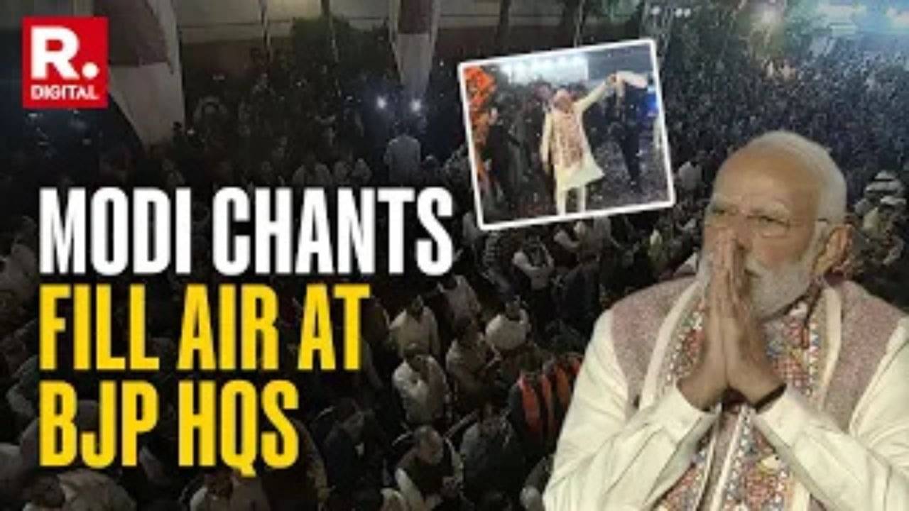 PM Modi Arrives At BJP HQs Waving A Symbolic Gamcha After NDA Tsunami In Bihar