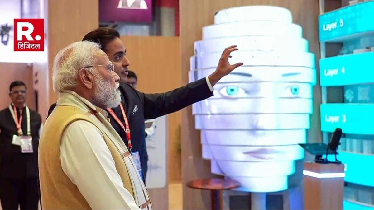 PM Modi on the inauguration day of India AI Impact Expo 2026 at Bharat Mandapam
