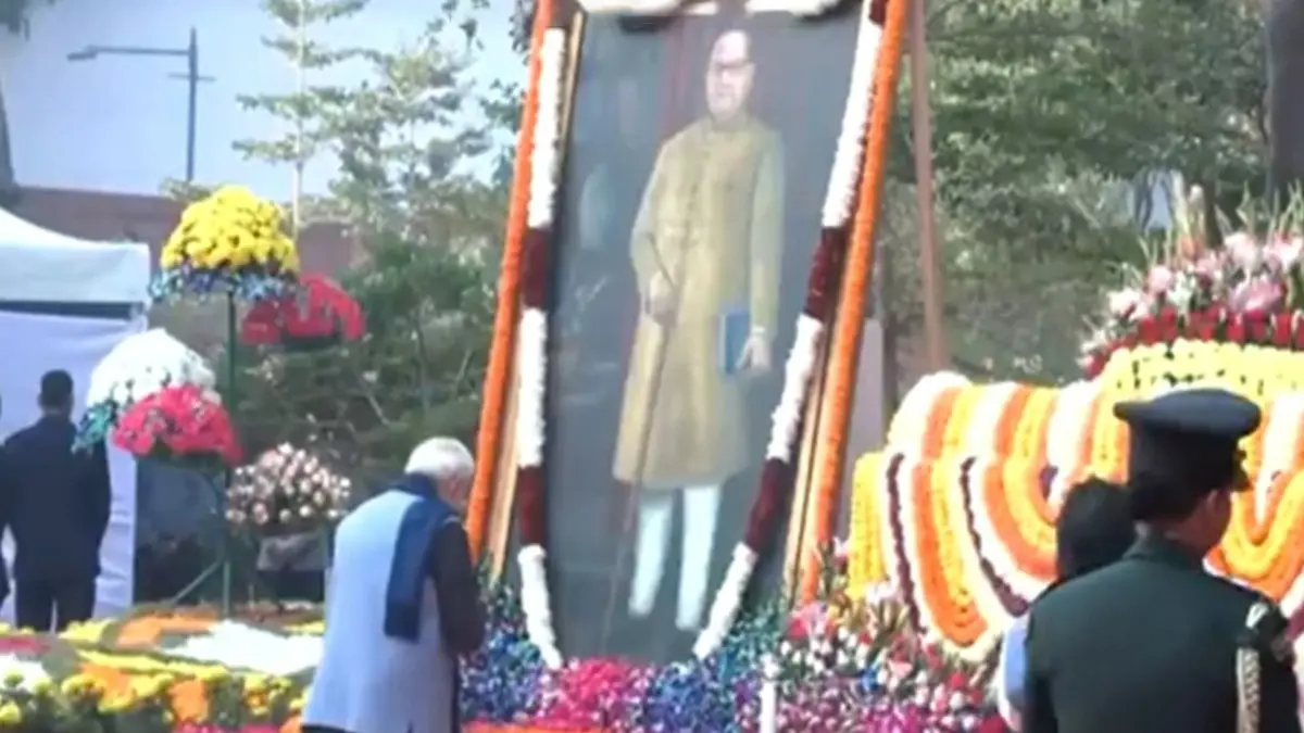 PM Modi Pays Tribute To Dr BR Ambedkar On His Death Anniversary At Parliament