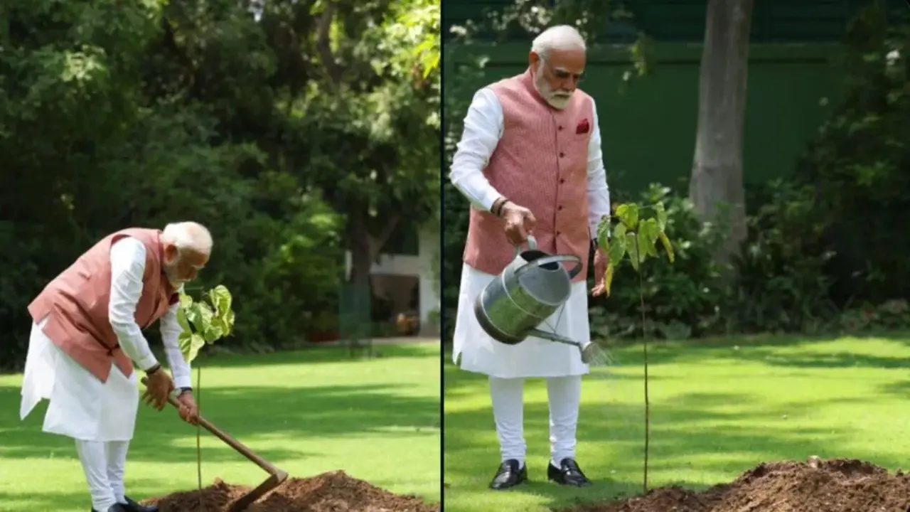 PM Modi plants Sindoor saplings at his residence on the occasion of World Environment Day