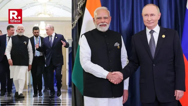 आगे-आगे PM, पीछे पुतिन का इशारा... ट्रंप टैरिफ के बीच SCO में कैसी दिखी मोदी-पुतिन की केमिस्ट्री? Photos pm modi president putin meeting in sco summit