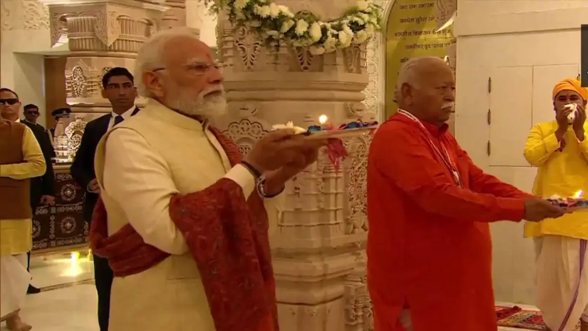 PM Modi, RSS chief Mohan Bhagwat hoist saffron flag atop Ayodhya Ram Temple's shikhar