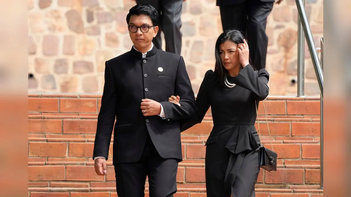 President of Madagascar Andry Rajoelina with his wife Mialy Rajoelina at a ceremony to mark the 30th anniversary of the Rwandan genocide, held at the Kigali Genocide Memorial, in Kigali, Rwanda in 2024