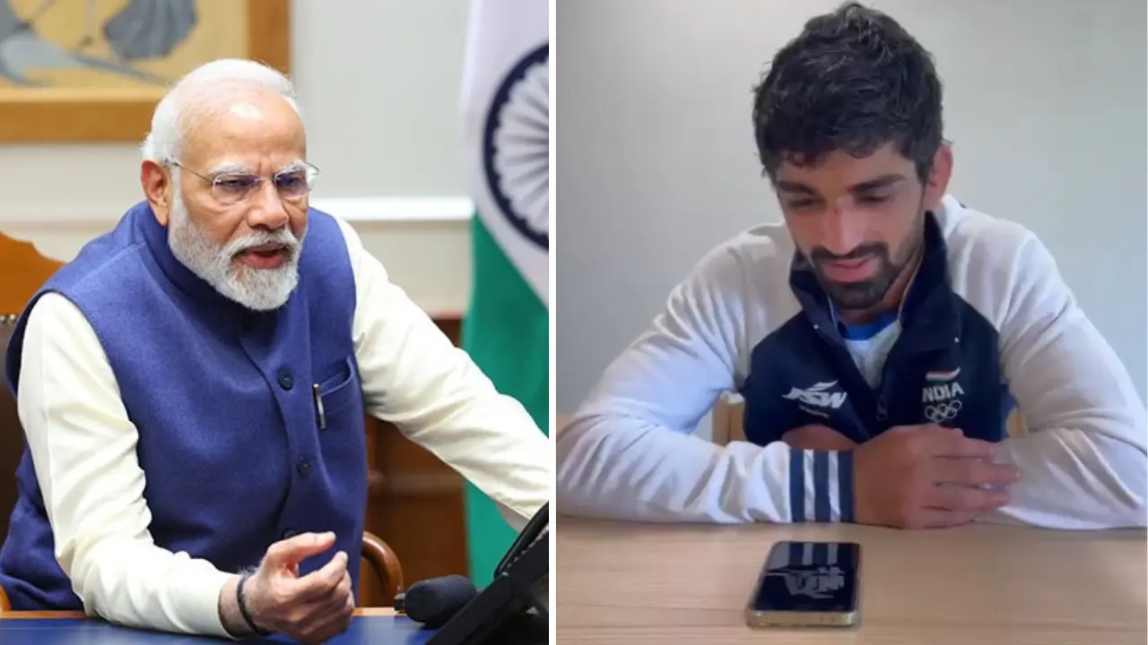 Prime Minister Narendra Modi calls Aman Sehrawat to congratulate him on winning the Bronze medal Prime Minister congratulates Aman Sehrawat