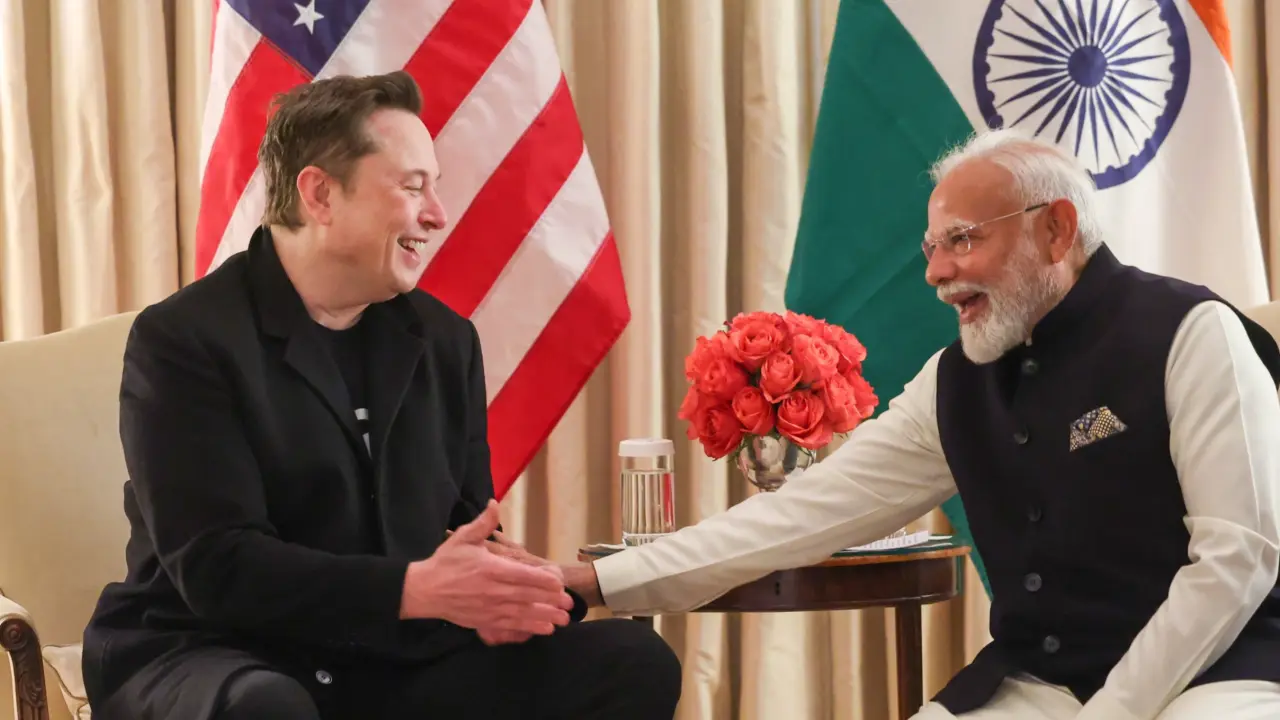 Prime Minister Narendra Modi and SpaceX founder Elon Musk