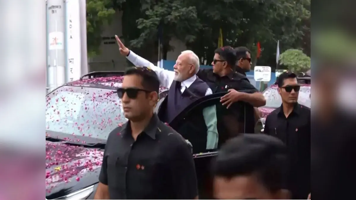 PM Modi Holds Roadshow In Gujarat's Bhavnagar, To Inaugurate Projects Worth Over Rs 34,200 Crore Prime Minister Narendra Modi during a roadshow in Bhavnagar, Gujarat, on Saturday.
