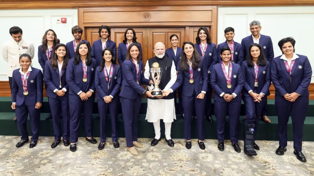 Prime Minister Narendra Modi meets Harmanpreet Kaur-led Team India after winning the Women's World Cup 2025