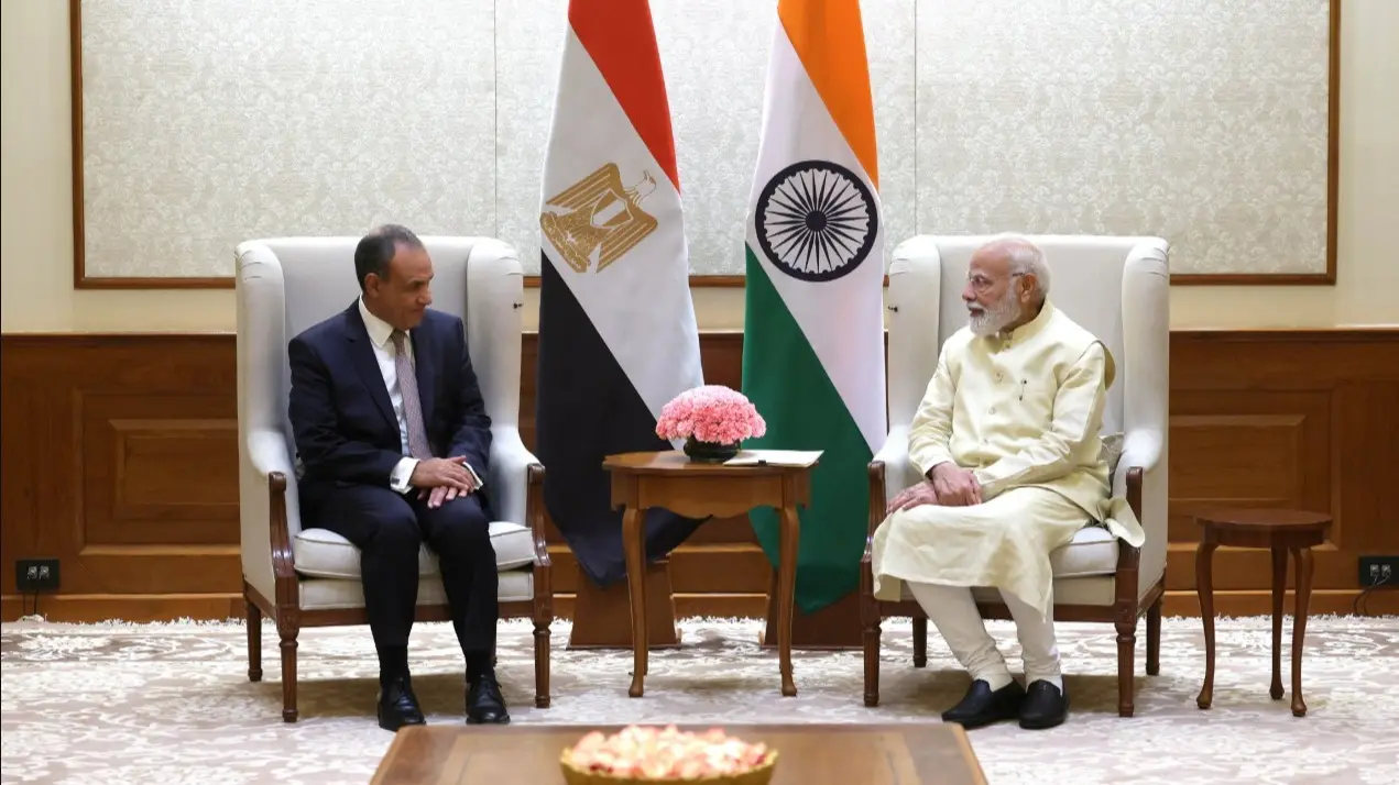 Prime Minister Narendra Modi with Egyptian Foreign Minister Dr Badr Abdelatty on Friday.