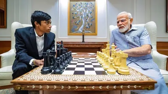 PM Modi with chess masters: Of AI, a birthday and India's sporting might Prime Minister Narendra Modi with Praggnanandhaa