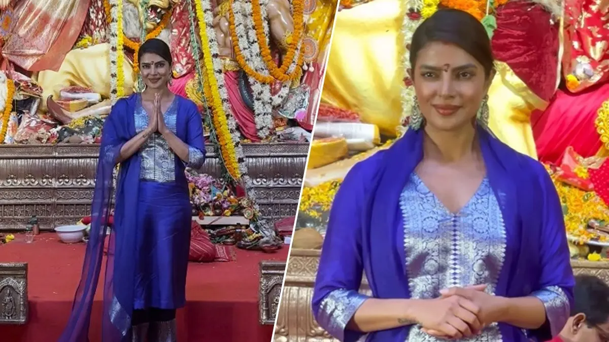 Watch: Sindoor-clad Priyanka Chopra Seeks Blessings At Kajol and Rani Mukerji's Durga Puja Pandal On Maha Ashtami Priyanka Chopra at Durga Puja pandal