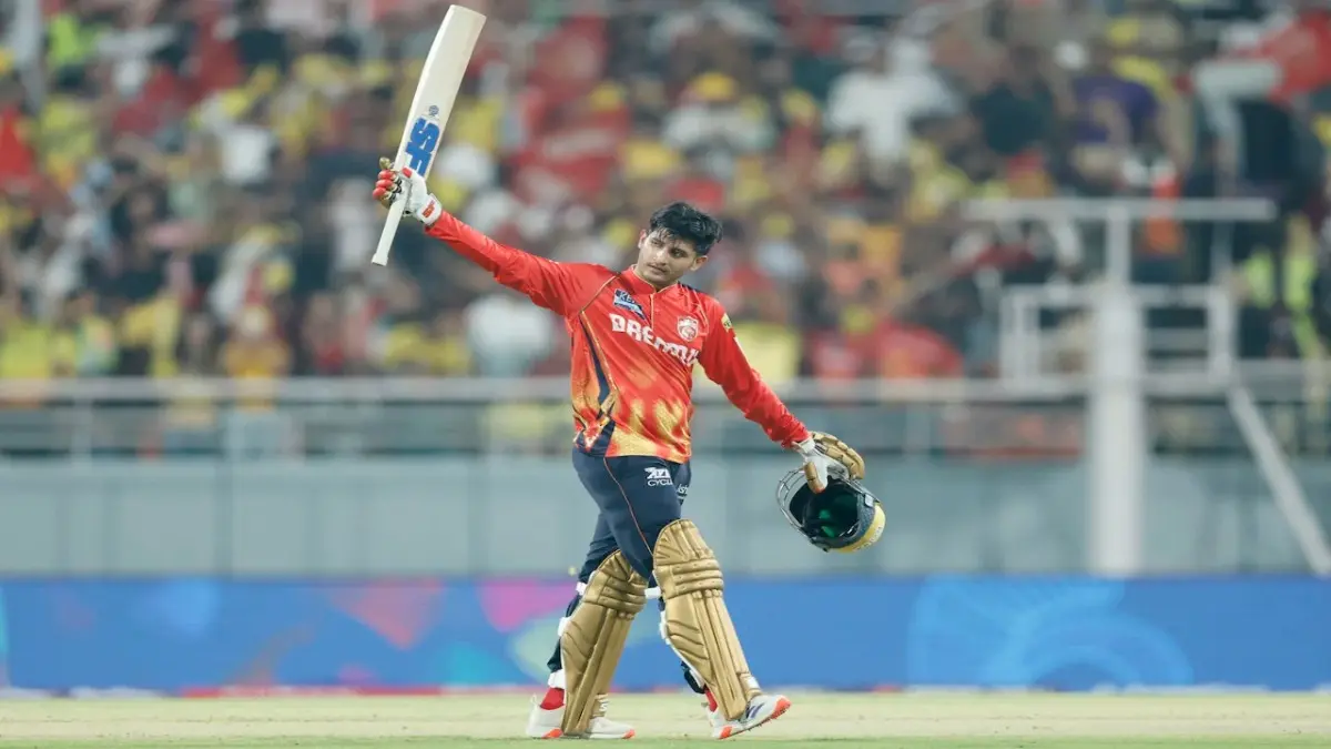 Priyansh Arya celebrates his hundred