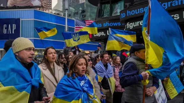 Pro-Ukraine protestors in New York city.
