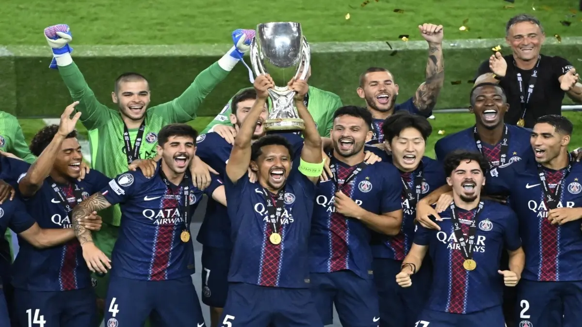 PSG players celebrate Champions League title