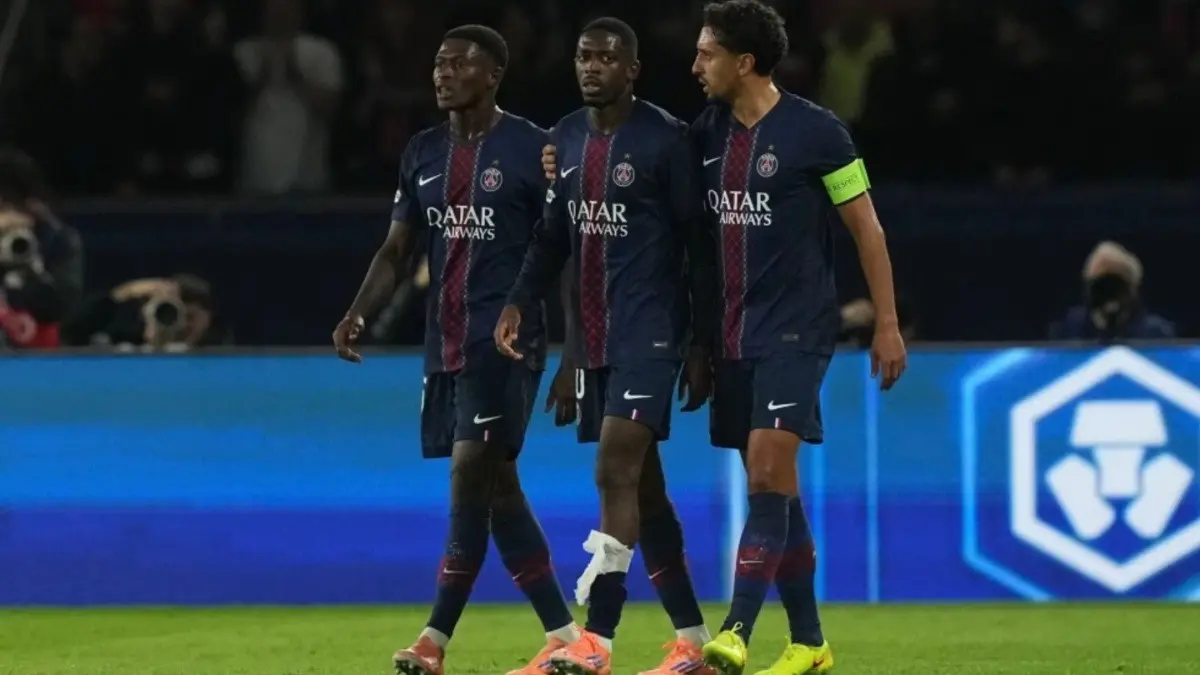 Luis Enrique Hopeful Ousmane Dembélé Will Return For PSG’s Champions League Clash Against Tottenham PSG’s Nuno Mendes, Ousmane Dembele, and Marquinhos against Bayern Munich