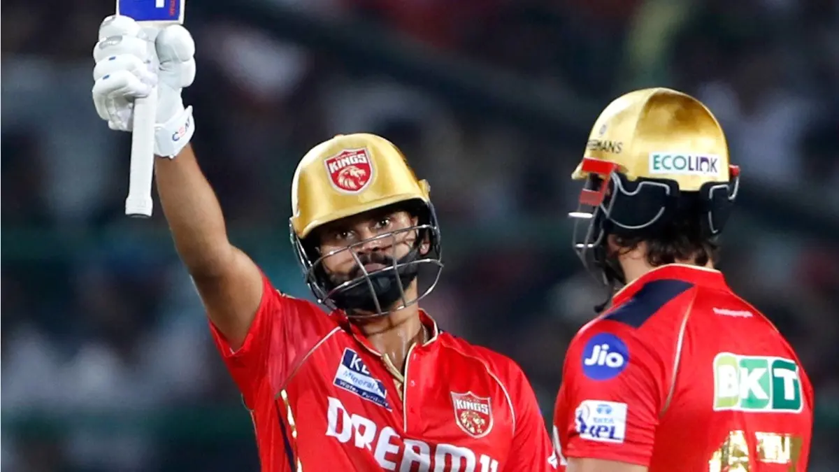 Punjab Kings captain Shreyas Iyer celebrates his half-century during an IPL 2025 fixture