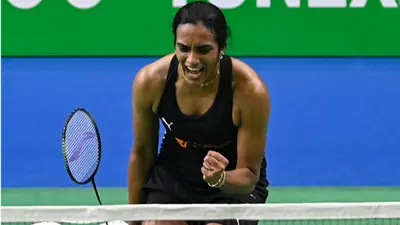 PV Sindhu celebrates after clinching a win in the India Open 2025