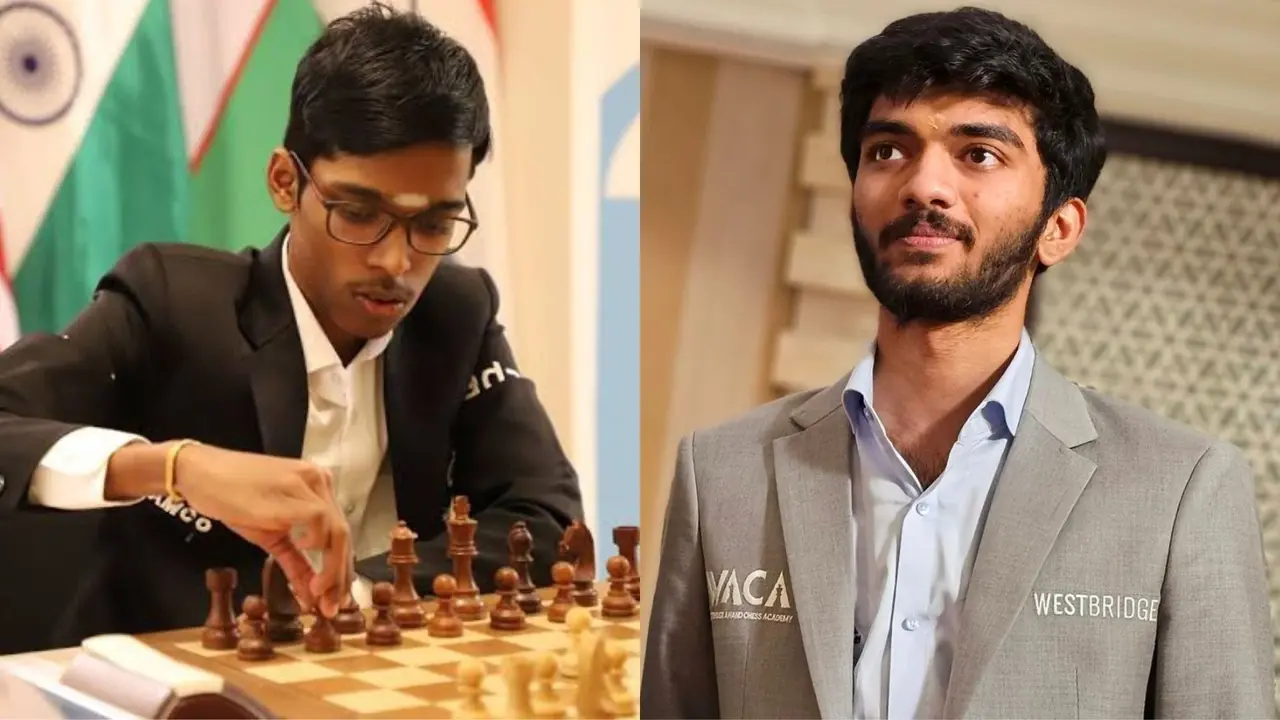 R Praggnanandhaa (L) beat D Gukesh in a chess match.