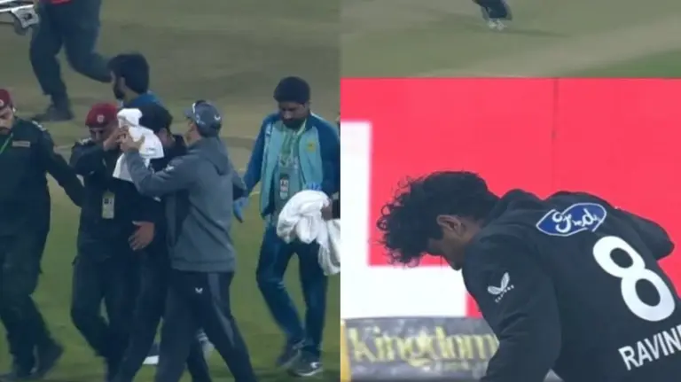 'It Is Irrelevant': Ex-Pakistan Player Shamelessly Tries To Defend PCB, Blames Rachin Ravindra For Nasty Injury Rachin Ravindra walks away after being hit on the head