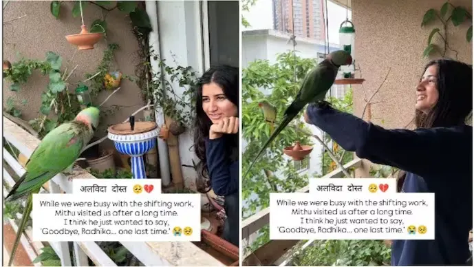 ‘Felt So Emotional...’: Pune Woman Bids Farewell to Parrot Before Leaving Home | Watch Radhika shared the video of the emotional farewell on Instagram