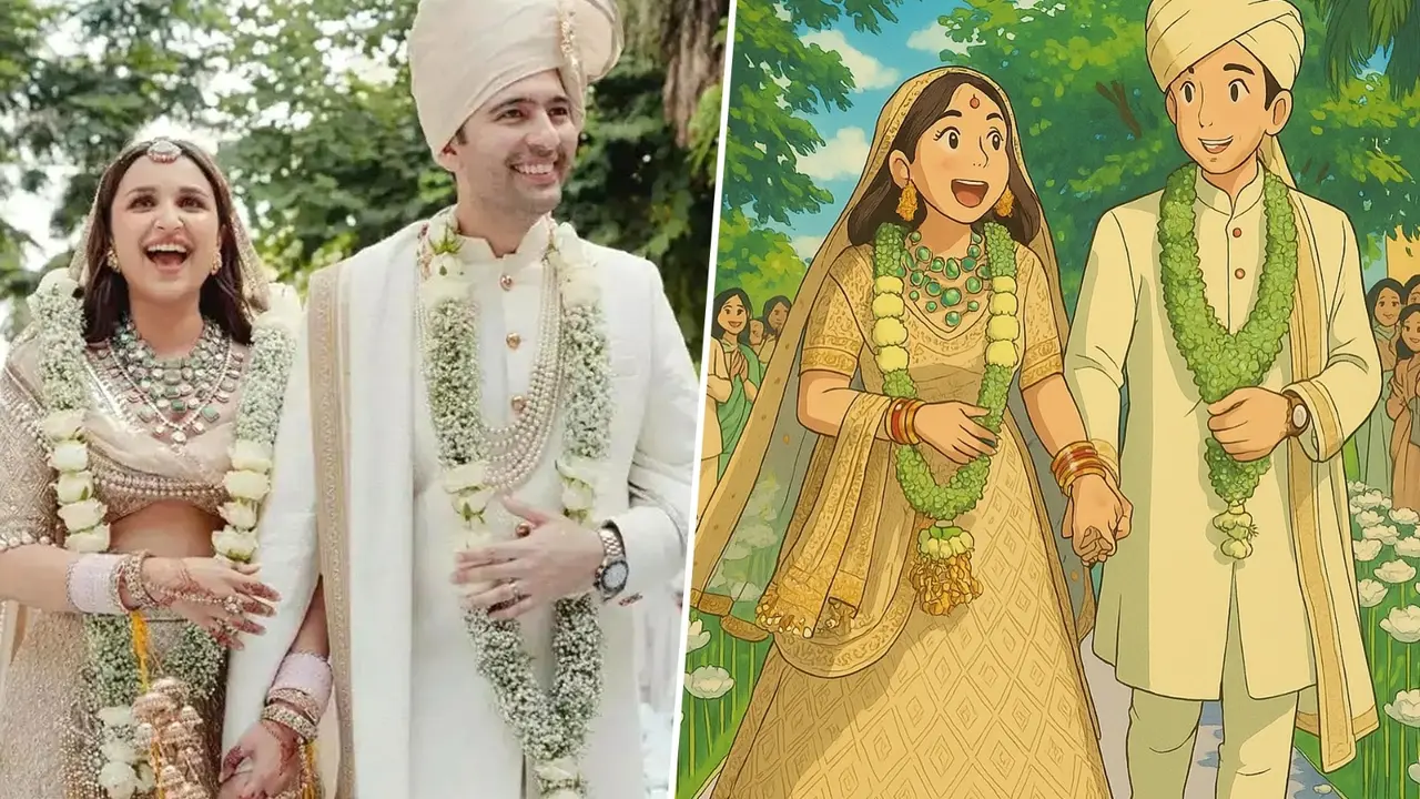 Parineeti Chopra-Raghav Chadha Get 'Bitten By Ghibli Bug', Turn Wedding Photos Into Viral Portraits Raghav Chadha and Parineeti Chopra's wedding photos using Ghibli art