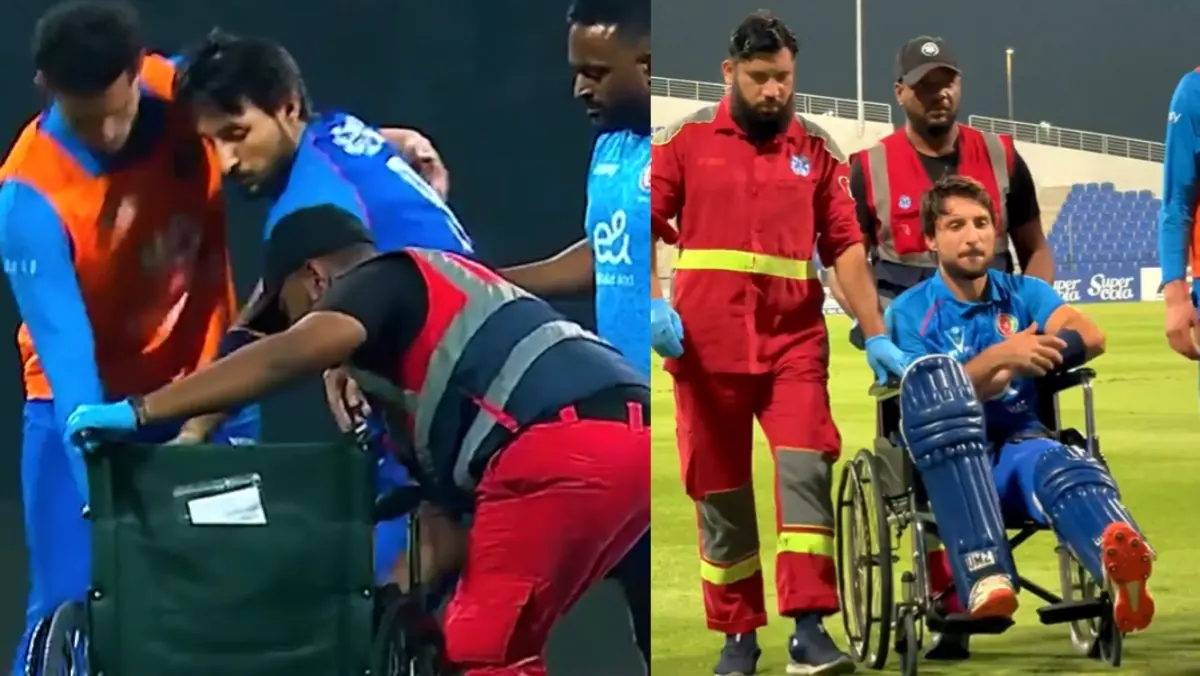 Rahmat Shah taken off the field in a wheelchair