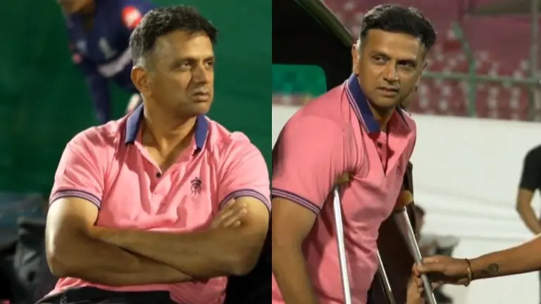 Rahul Dravid arrives on crutches
