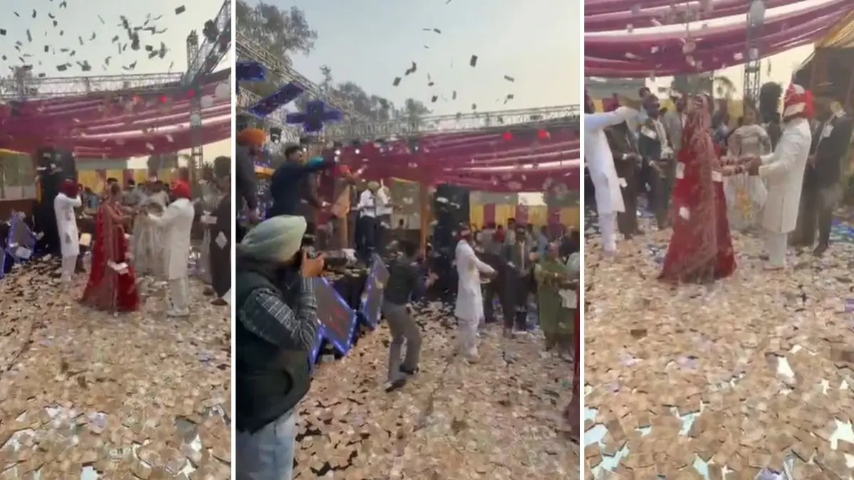 Videos Of Bride Showered With 'Rs 8.5 Crore Cash' At NRI Wedding In Punjab's Tarn Taran Goes Viral, DJ Claims Only Rs 3-4 Lakh | WATCH ‘Raining Cash’ At NRI Wedding In Punjab's Tarn Taran Goes Viral, Sparks Debate Over Extravagant Wealth Display | WATCH