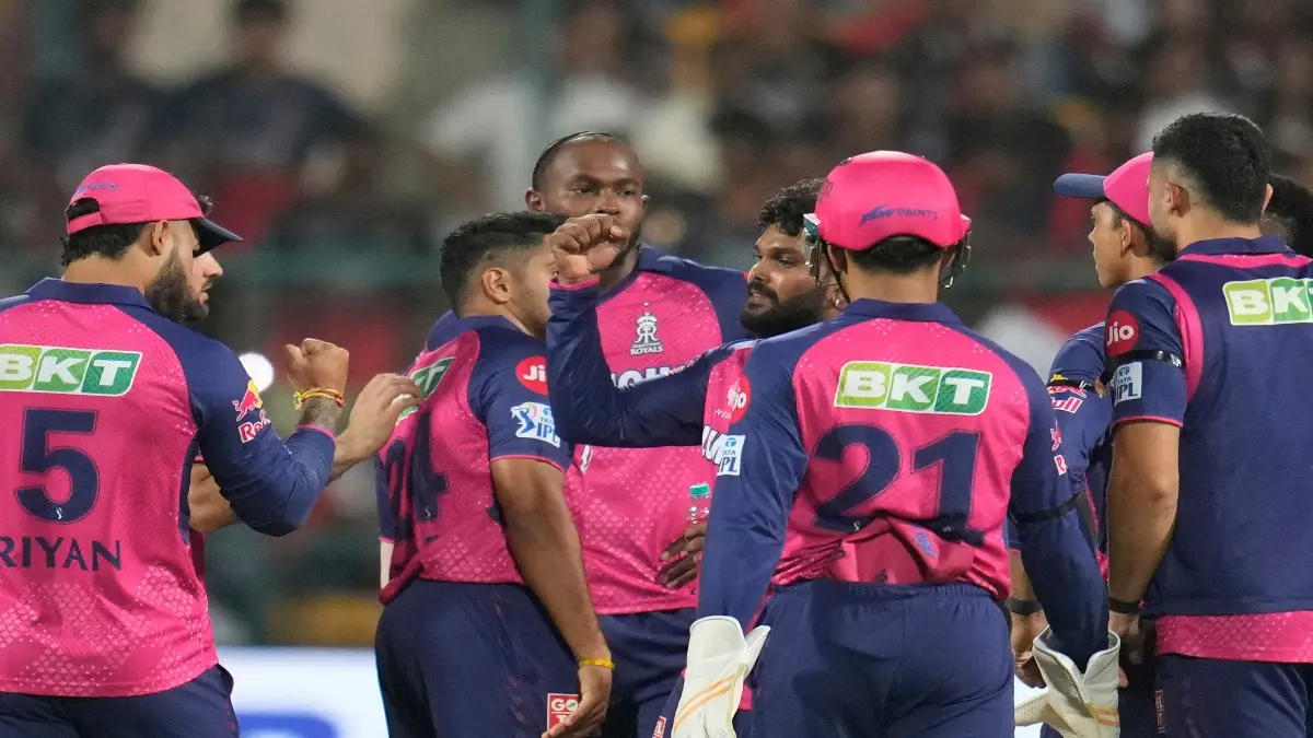 Rajasthan Royals players celebrate a wicket