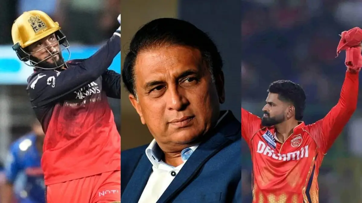 Rajat Patidar (L), Sunil Gavaskar (C), Shreyas Iyer (R)