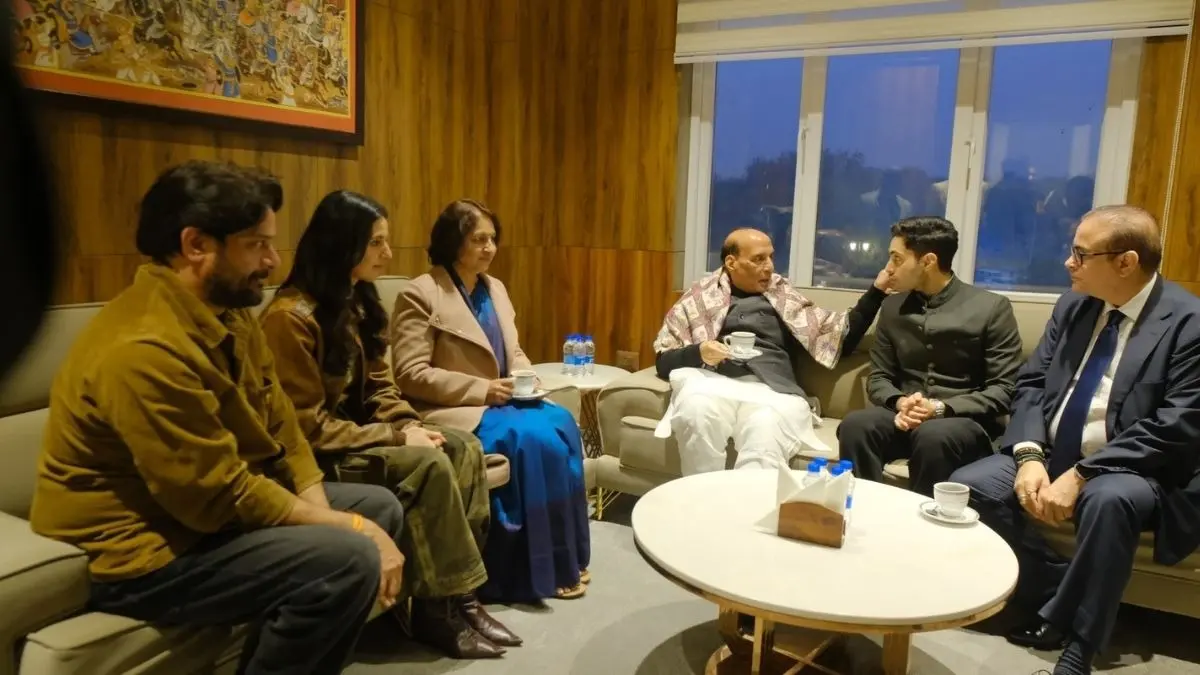 Rajnath Singh with Agastya Nanda, Jaideep Ahlawat