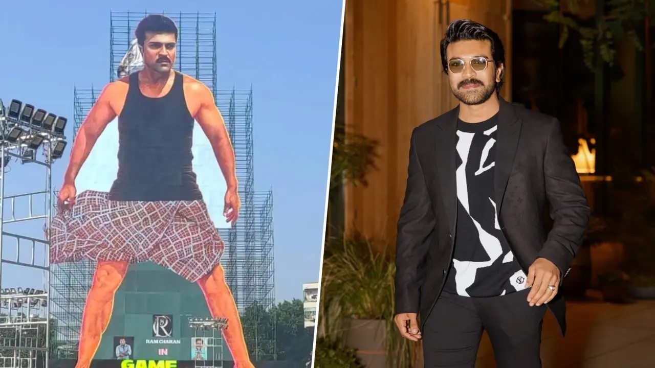 Ram Charan Fans Erect India's Tallest Cutout For The Actor In Hyderabad Ahead Of Game Changer Trailer Launch | WATCH Ram Charan Viral Cutout