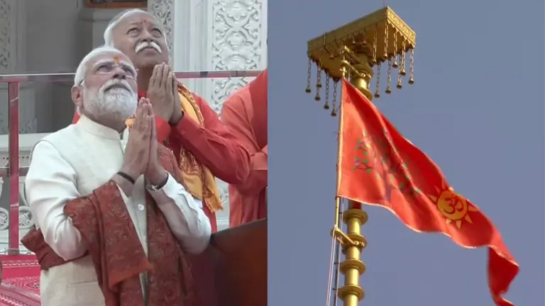 Photos: 140 करोड़ देशवासियों ने इतिहास बनते देखा... वो खास पल जब 191 फीट ऊंचे शिखर पर PM मोदी ने फहराया धर्म ध्वज ram mandir flag hosting