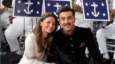 Ranbir Kapoor with Alia Bhatt at Raj Kapoor Film Festival.