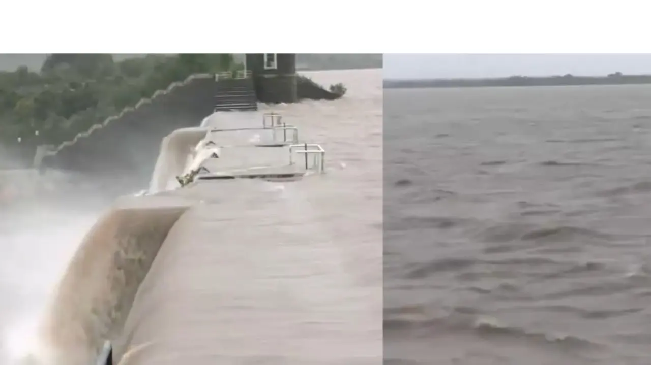 Gujarat Havoc: Ranjit Sagar Dam in Jamnagar Overflows After Continuous Heavy Rainfall | WATCH Ranjit Sagar Dam, in Jamnagar, overflowed after the water level of the dam reached 29 feet amid continuous heavy rainfall in many district of Gajarat