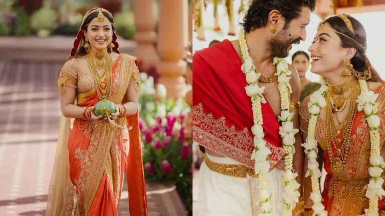 Rashmika-Vijay Wedding: ऑरेंज सिल्क साड़ी में अप्सरा जैसी खूबसूरत लगीं रश्मिका मंदाना, रस्मों के दौरान आंखें हुईं नम Rashmika-Vijay Wedding