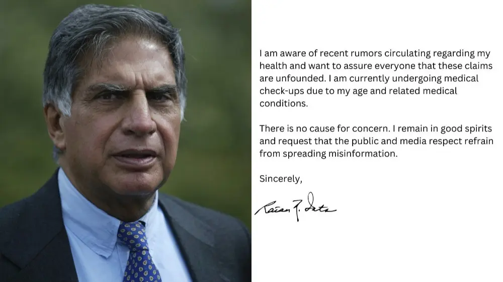 “I remain in good spirits”: Ratan Tata issues clarification after reports of critical health Ratan Tata issues clarification after reports of critical health