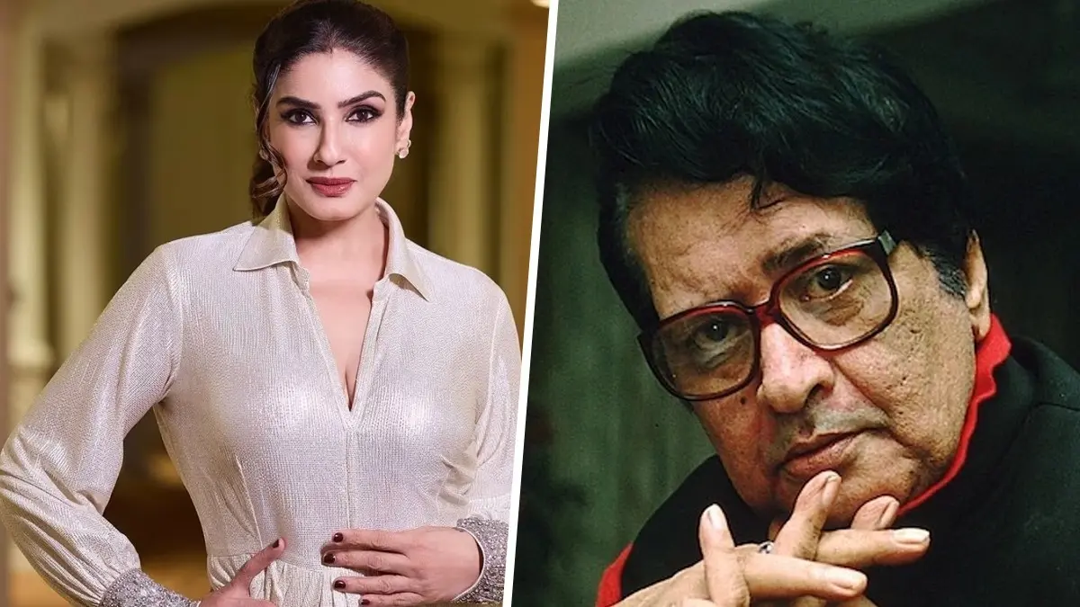 Raveena Tandon arrives as Manoj Kumar's residence