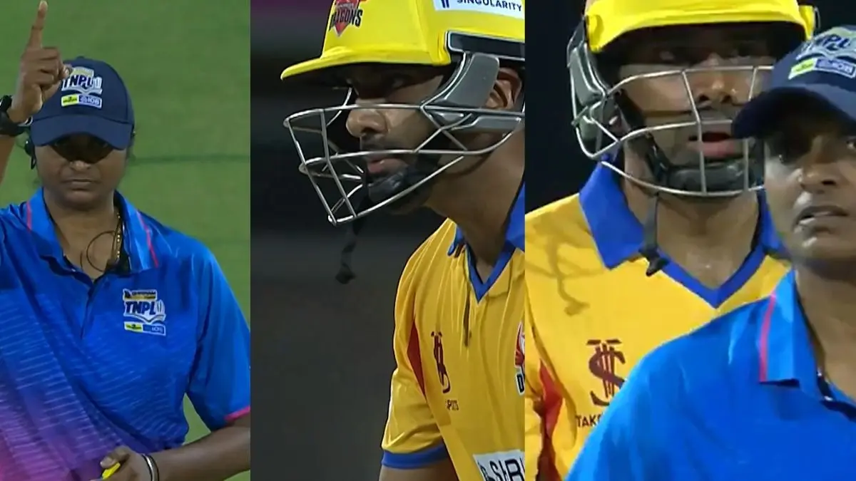 Ravichandran Ashwin angry on umpire after out tnpl 2025 IDream Tiruppur Tamizhans vs Dindigul Dragons