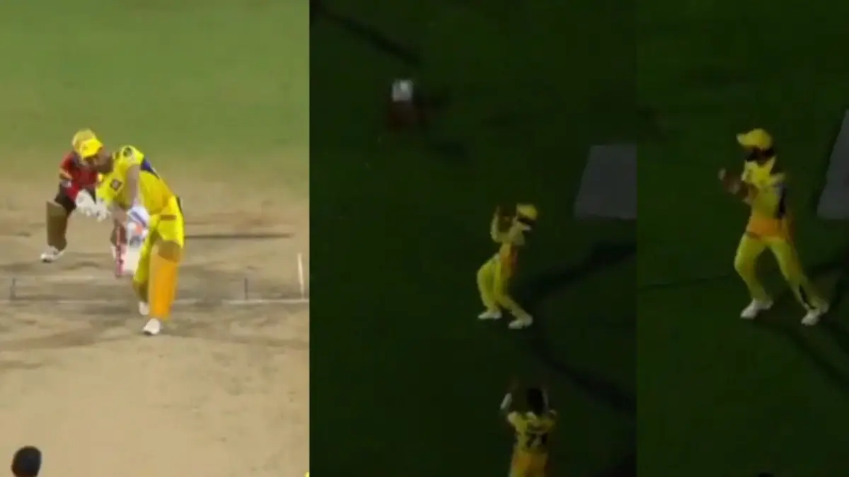 Ravindra Jadeja takes MS Dhoni's catch in the dugout