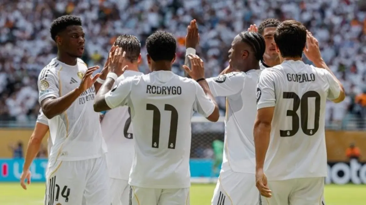 Real Madrid celebrating a goal in the FIFA Club World Cup 2025
