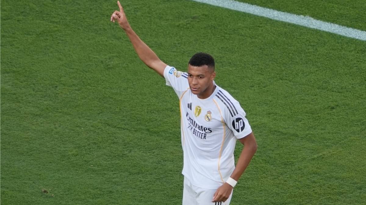 Real Madrid's Kylian Mbappe celebrates after scoring goal in the Club World Cup quarterfinal 