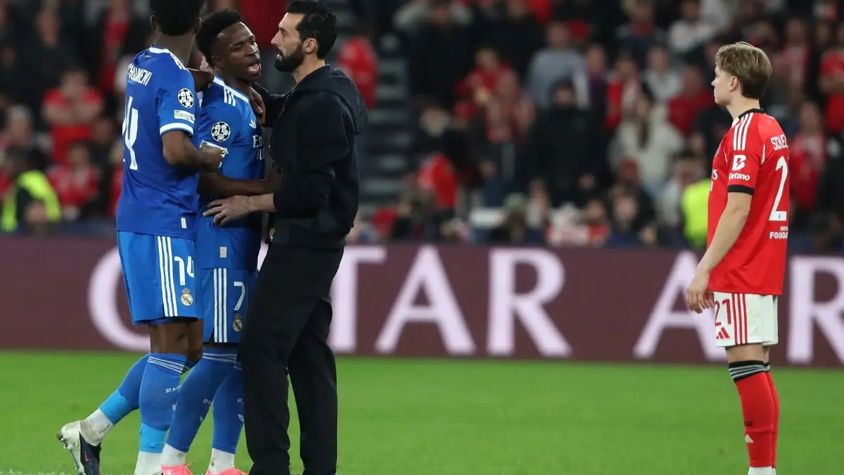 UEFA Issue Official Statement On Vinicius Jr.'s Racism Claims Against Benfica Player During Real Madrid's Champions League Clash Real Madrid's Vinicius Junior argues with Benfica players