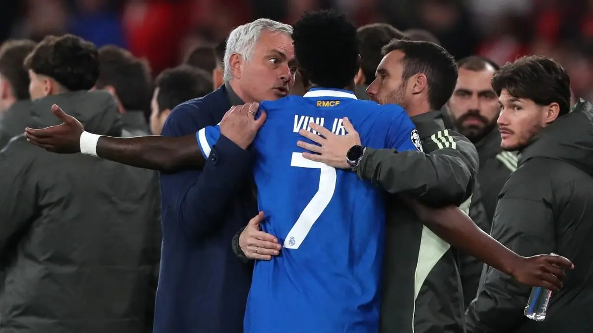 Jose Mourinho Under Fire For 'Big Mistake' After Vinicius Jr. Incident In Real Madrid's Champions League Playoff Match Against Benfica Real Madrid's Vinicius Junior argues with Benfica's head coach José Mourinho