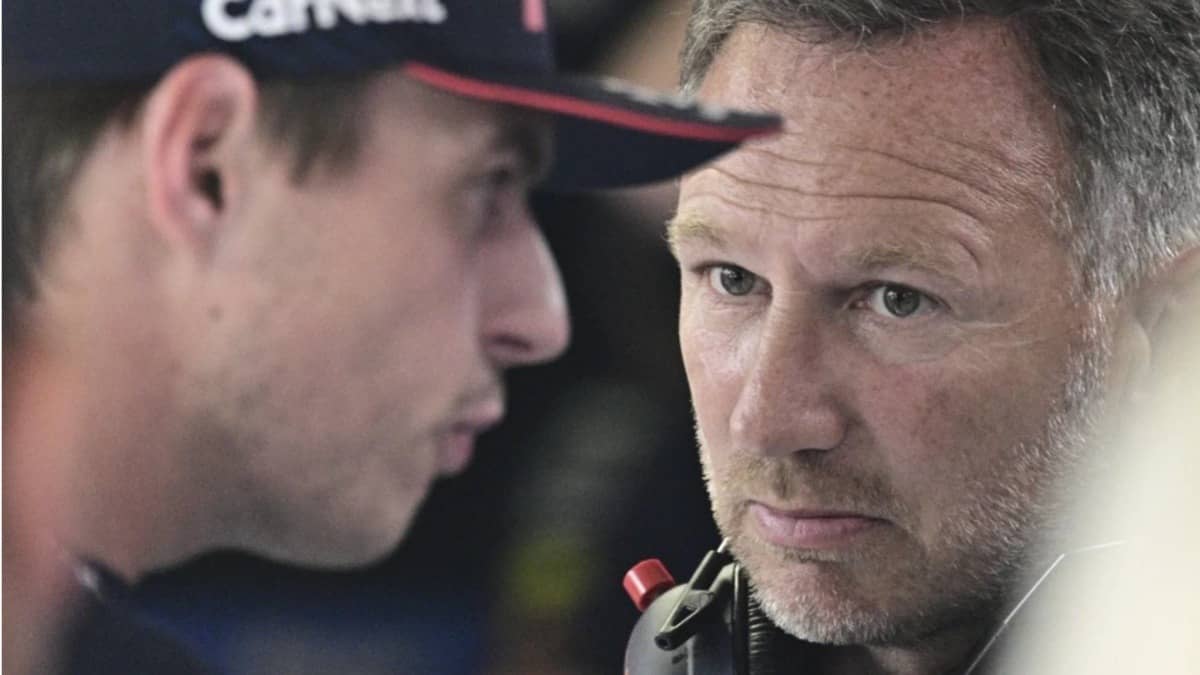 Red Bull team principal Christian Horner (R) before the qualifying session ahead of F1 Italian Grand Prix