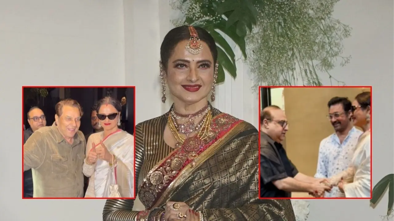 Rekha Gets Trolled For Touching Feet Of 2-Decade Younger Rajkumar Satoshi, Netizens Calls Her 'Nautanki' Rekha video from Loveyapa screening event goes viral