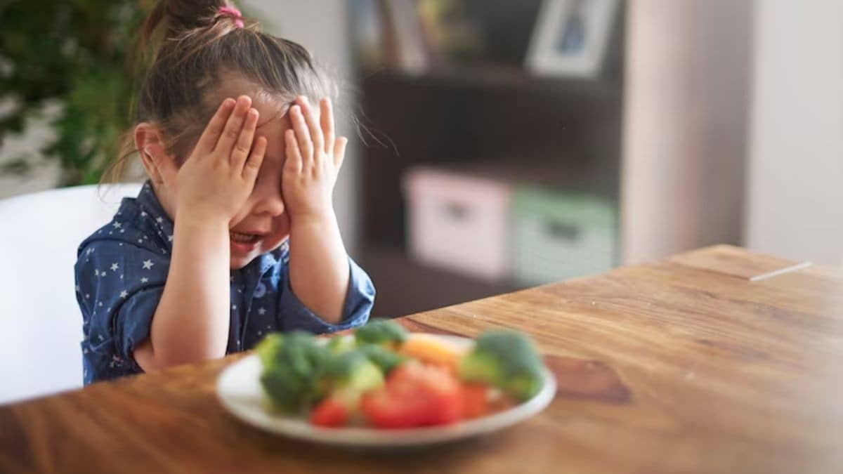 Representational photo of young child refusing to eat vegetable