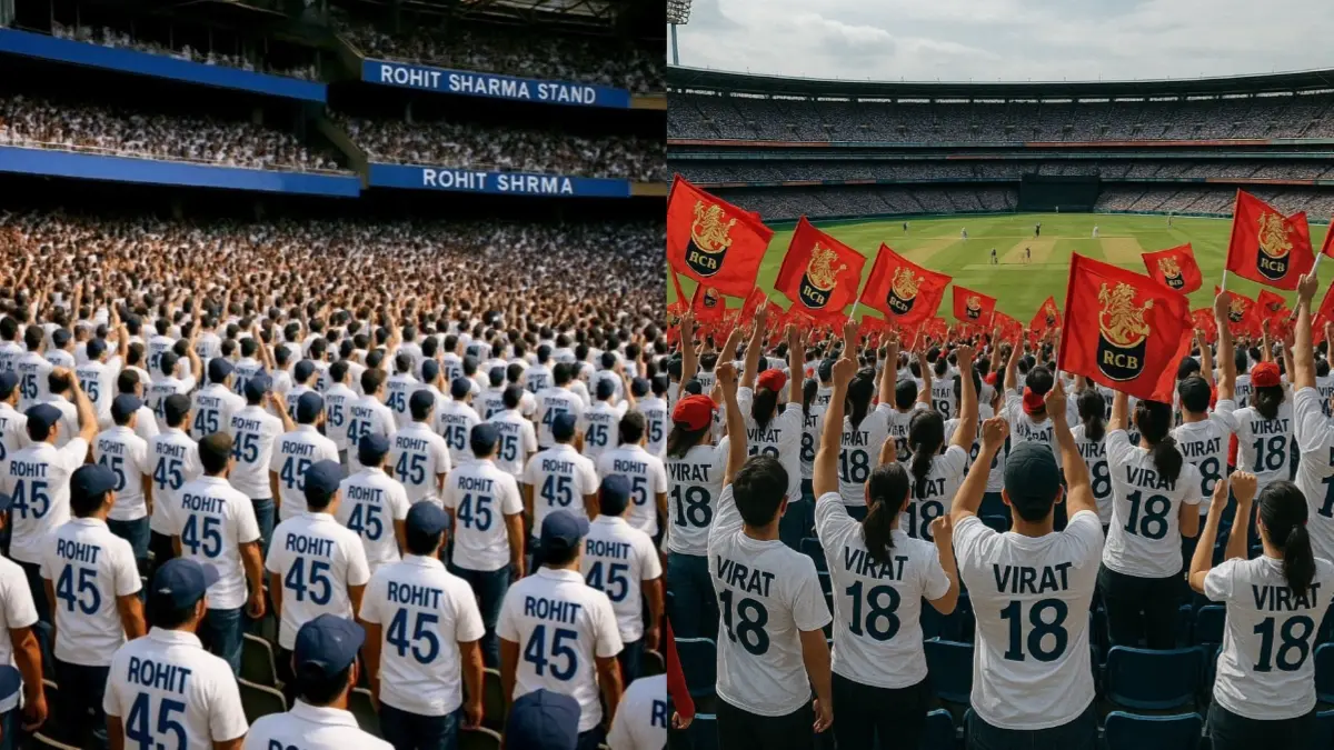 Rohit Sharma vs Virat Kohli Fan War Takes New Twist, Hitman's Fans Blatantly Rip Off RCB's Tribute Campaign For Their Former Skipper Representative image of Virat Kohli and Rohit Sharma fans