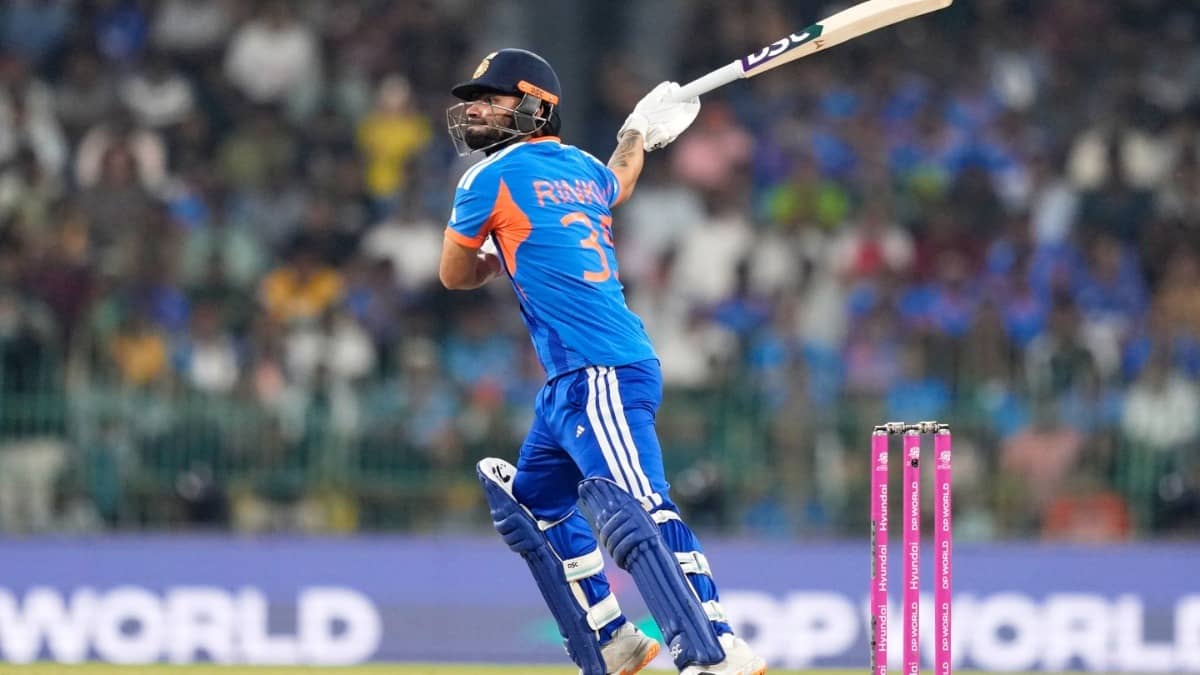 Rinku Singh in action during IND vs PAK match in the T20 World Cup 2026